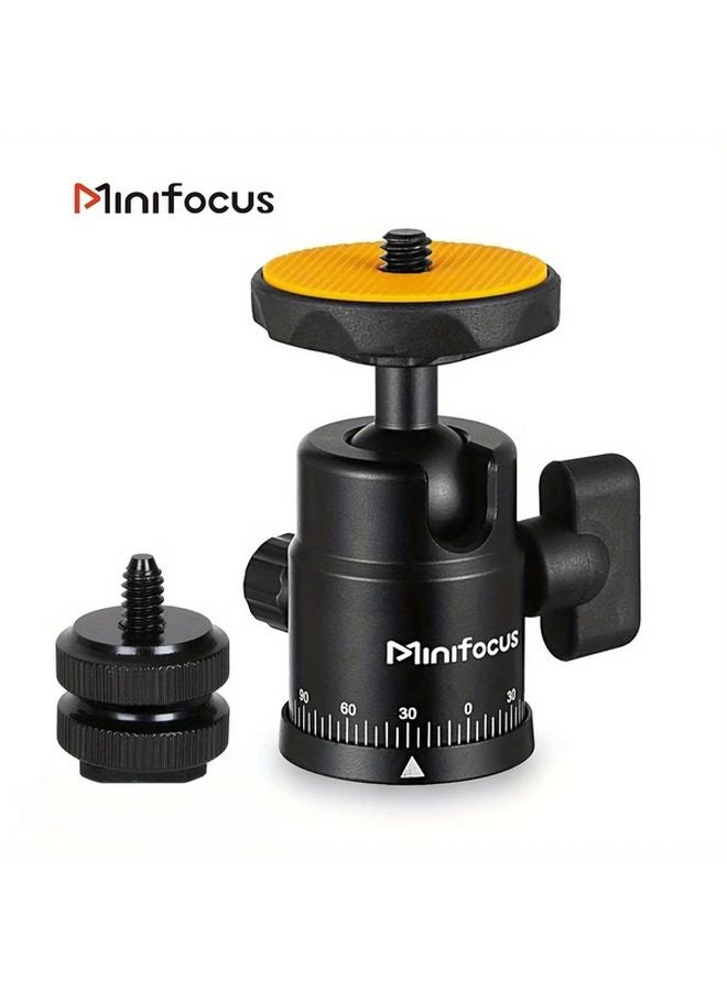 Black And Yellow Mini Ball Head Tripod With 360 Panoramic Rotation 1 4 Inch Screw Cold Shoe Adapter - Image 2