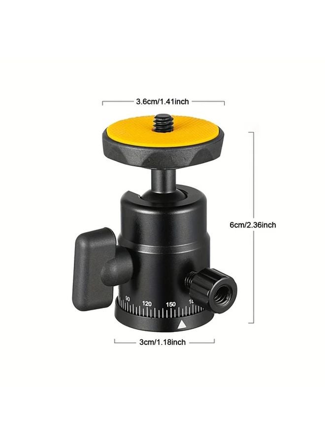 Black And Yellow Mini Ball Head Tripod With 360 Panoramic Rotation 1 4 Inch Screw Cold Shoe Adapter - Image 3