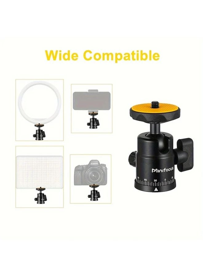 Black And Yellow Mini Ball Head Tripod With 360 Panoramic Rotation 1 4 Inch Screw Cold Shoe Adapter - Image 4