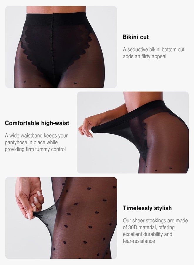 جوارب شفافة من بوبيلوش للنساء، مقاس 30D، لون أسود منقط، جوارب ضاغطة، جوارب نايلون نسائية - Image 3