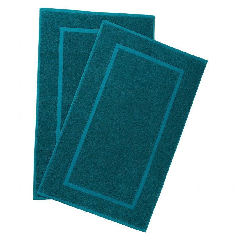 HILLFAIR-900 GSM-100% Ringspun Cotton Floor Towels mat- Hotel-Spa Tub-Shower Bathroom Floor mat Towels- 21 x 34 Inch - Terry Cotton Bath Mats, Machine Washable, Absorbent- 2 Peice Towel Set- Teal - Image 1