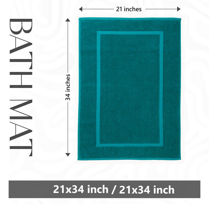 HILLFAIR-900 GSM-100% Ringspun Cotton Floor Towels mat- Hotel-Spa Tub-Shower Bathroom Floor mat Towels- 21 x 34 Inch - Terry Cotton Bath Mats, Machine Washable, Absorbent- 2 Peice Towel Set- Teal - Image 2
