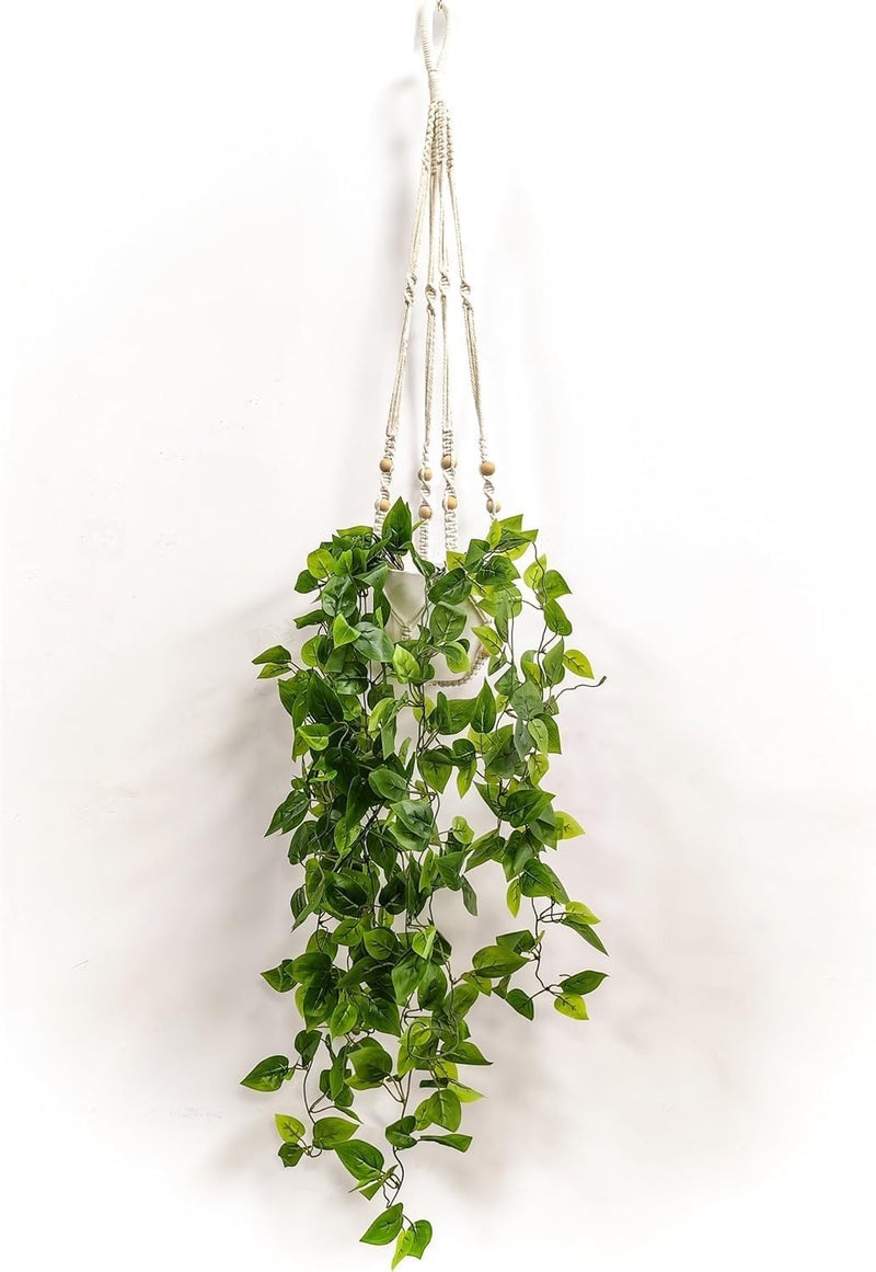 Comtelek 2 Packs Fake Hanging Plant with Pots for Home Decor Artificial Hanging Basket Plants Macrame Plant Hanger with Faux Vines Greenery for Bedroom Bathroom Room Wall Boho Decor Indoor Outdoor - Image 1