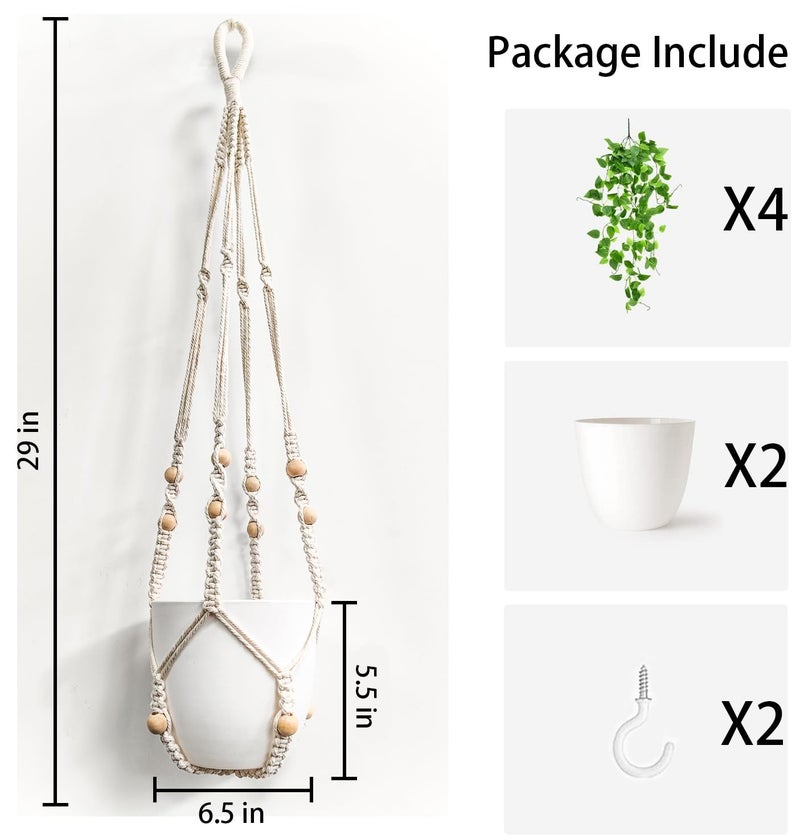 Comtelek 2 Packs Fake Hanging Plant with Pots for Home Decor Artificial Hanging Basket Plants Macrame Plant Hanger with Faux Vines Greenery for Bedroom Bathroom Room Wall Boho Decor Indoor Outdoor - Image 3