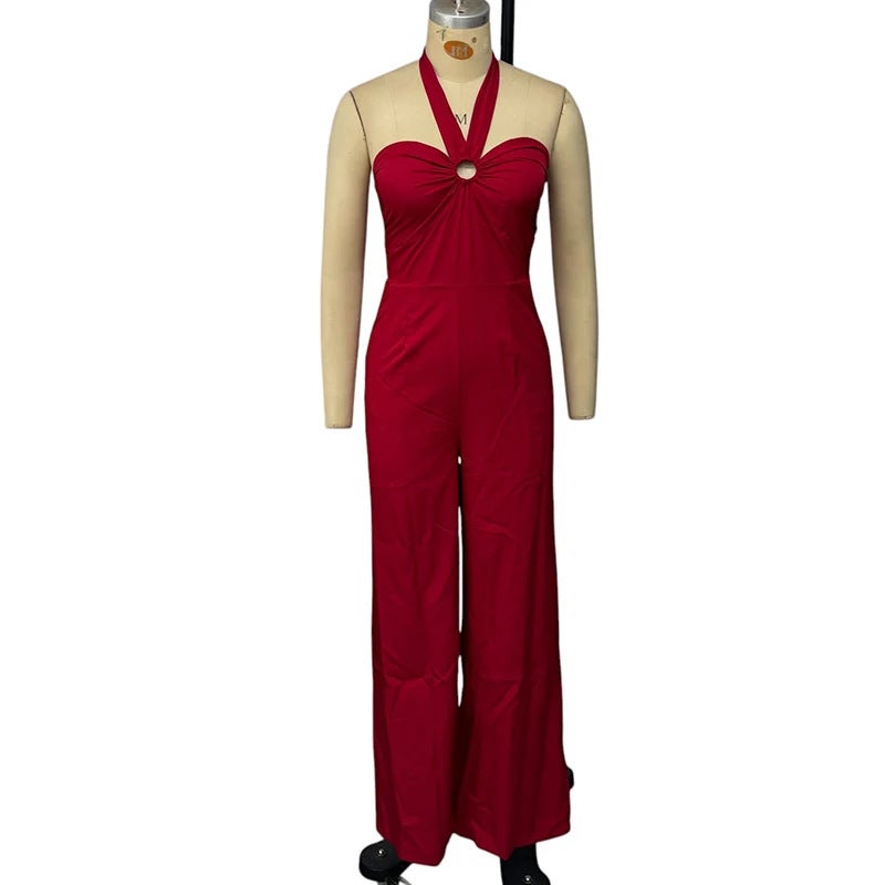 Women'S Hanging Neck Sleeveless Slim-Fit Slim-Fit Fashionable Wide-Leg Jumpsuit - Image 5