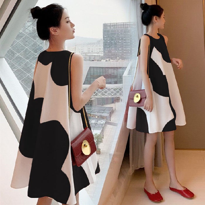 Maternity clothes dress Korean style plus size womens clothing dress summer loose chubby girl sleeveless mid-length dress women Red  - Image 4