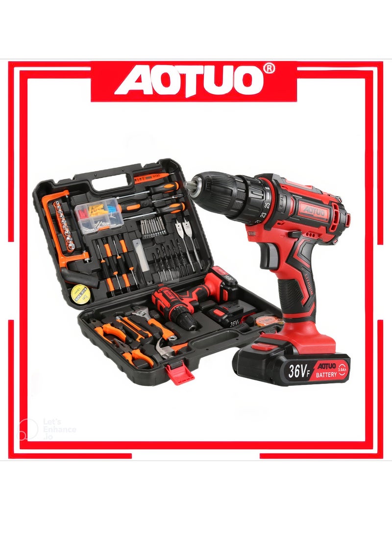 AOTUO مجموعة مثقاب لاسلكي AOTUO 36V – 1350RPM عزم دوران عالي، 25+1 قابض، بطاريتين 3Ah، مجموعة ملحقات مكونة من 114 قطعة لمشاريع DIY والمشاريع الاحترافية ومفتاح القوة! أدوات AOTUO الكهربائية، مجموعة مفك تأثير ليثيوم أيون بدون فرشاة 98V، أداء عزم دوران عالي، مزودة ببطاريتين 4.0ah، تعزز كفاءة عملك على الفور & مستوى ليزر خطي 16 4x360° ذاتي التسوية ليزر أخضر مع حامل ثلاثي، تقاطعات خضراء 4D للبناء وتعليق الصور، أداة قياس ليزر مع بطاريتين قابلة للشحن وحقيبة أدوات… حزمة. - Image 2