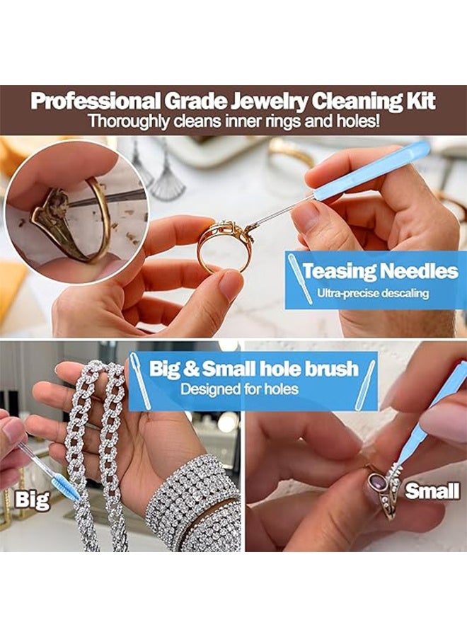 18 Pcs Jewelry Cleaning Kit, Jewelry Cleaner Brush Tool Set-Cleaning Polishing Cloth, Bigu0026Small Hole Brush, Needles and Crevice Brush for All Jewelry, Ring, Gold, Diamond, Earring, Sterling Silver - Image 3