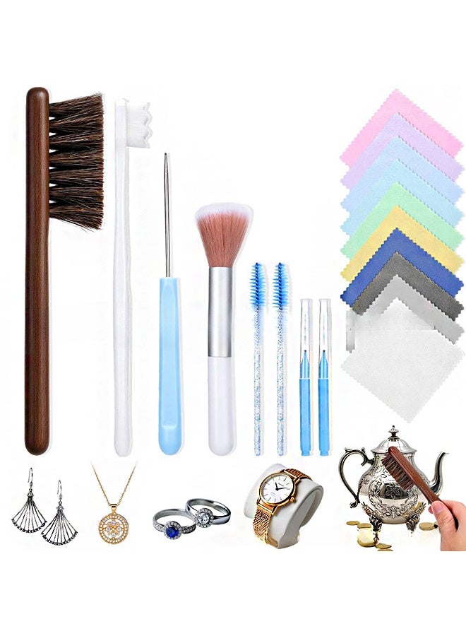 18 Pcs Jewelry Cleaning Kit, Jewelry Cleaner Brush Tool Set-Cleaning Polishing Cloth, Bigu0026Small Hole Brush, Needles and Crevice Brush for All Jewelry, Ring, Gold, Diamond, Earring, Sterling Silver - Image 1