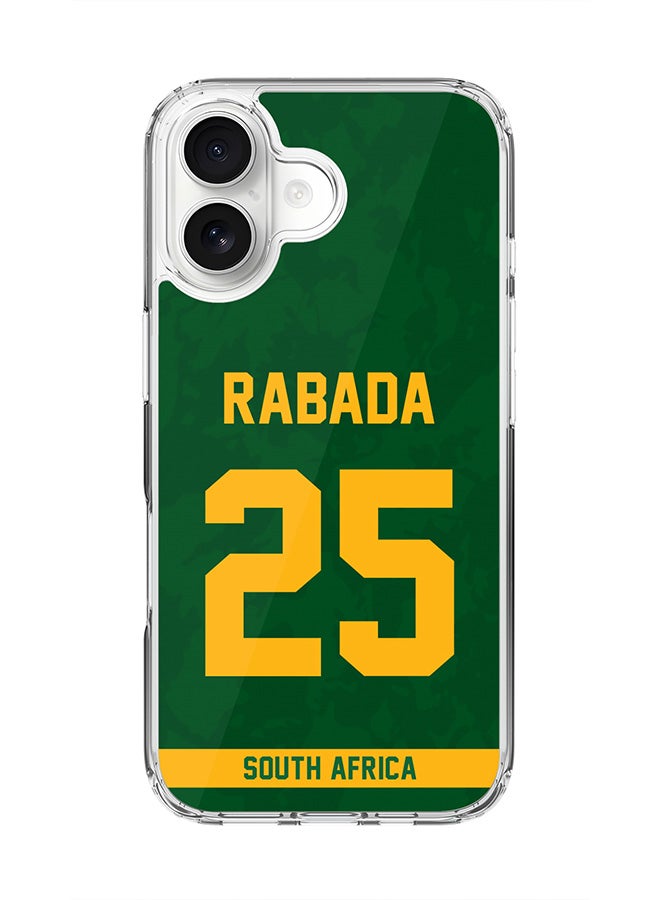 Stylizedd Classic Clear MagSafe Case for iPhone 17 , Hybrid Soft Case Flexible Edges Anti Drop TPU PC Gel Thin Transparent Cover [ Designed for iPhone 17 ] - Team South Africa Kagiso Rabada, Jersey No 25