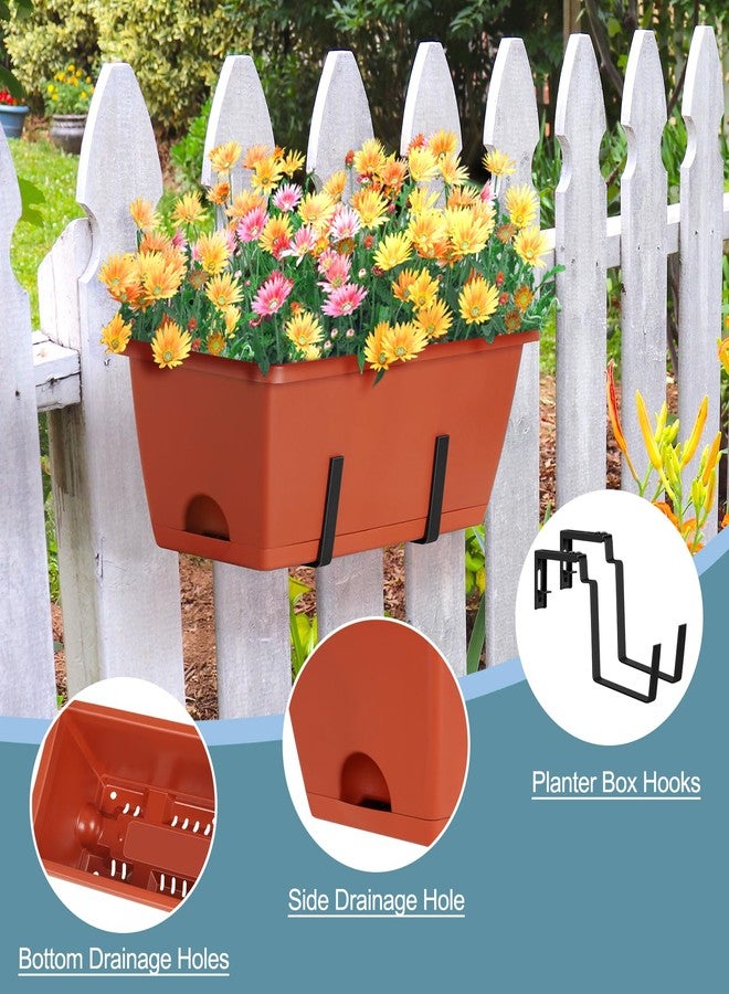smusei Window Boxes Planters 17’’ Railing Planter Box with Adjustable Brackets, 4 Pack Plastic Hanging Deck Railing Planters Rectangular Flower Pots for Indoor Outdoor Plants Patio Balcony Fence - Image 2