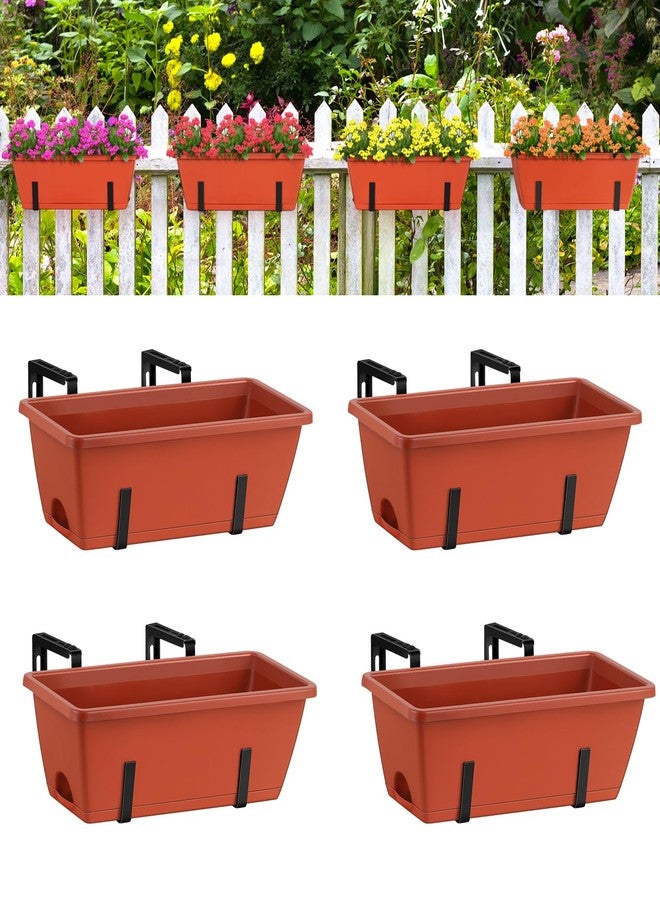 smusei Window Boxes Planters 17’’ Railing Planter Box with Adjustable Brackets, 4 Pack Plastic Hanging Deck Railing Planters Rectangular Flower Pots for Indoor Outdoor Plants Patio Balcony Fence - Image 1