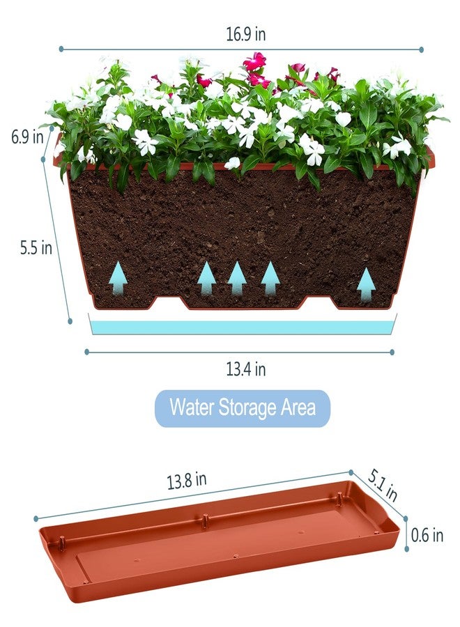 smusei Window Boxes Planters 17’’ Railing Planter Box with Adjustable Brackets, 4 Pack Plastic Hanging Deck Railing Planters Rectangular Flower Pots for Indoor Outdoor Plants Patio Balcony Fence - Image 4