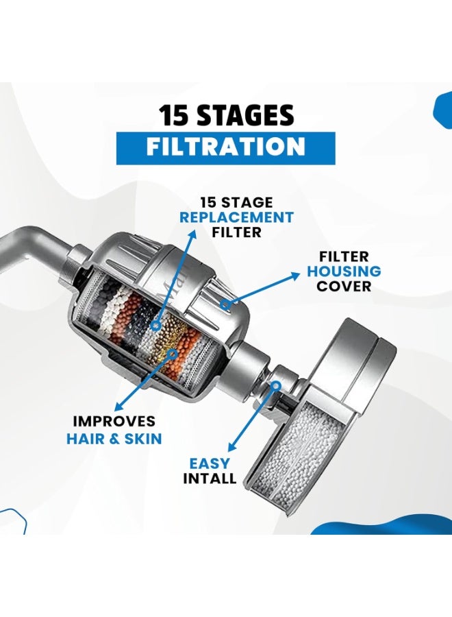 EnvoMart 15 Stage Shower Filter with Anti Hair Fall Feature - Ideal for Hard Water, Chlorine, and Impurity Removal - Shower Head Filter with KDF & Calcium Sulphite Beans (Single Cartridge)  - Image 3