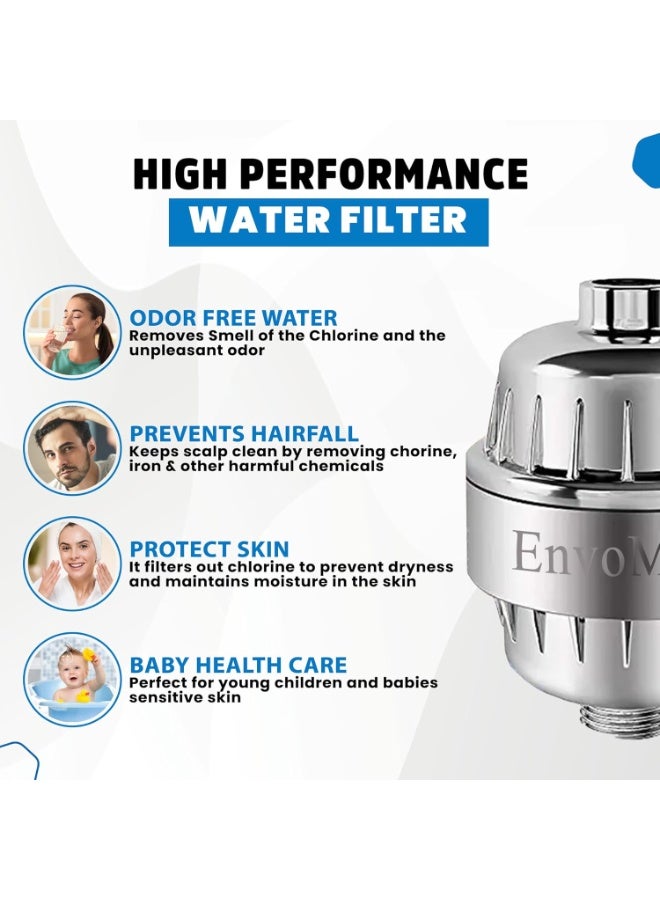 EnvoMart 15 Stage Shower Filter with Anti Hair Fall Feature - Ideal for Hard Water, Chlorine, and Impurity Removal - Shower Head Filter with KDF & Calcium Sulphite Beans (Single Cartridge)  - Image 4
