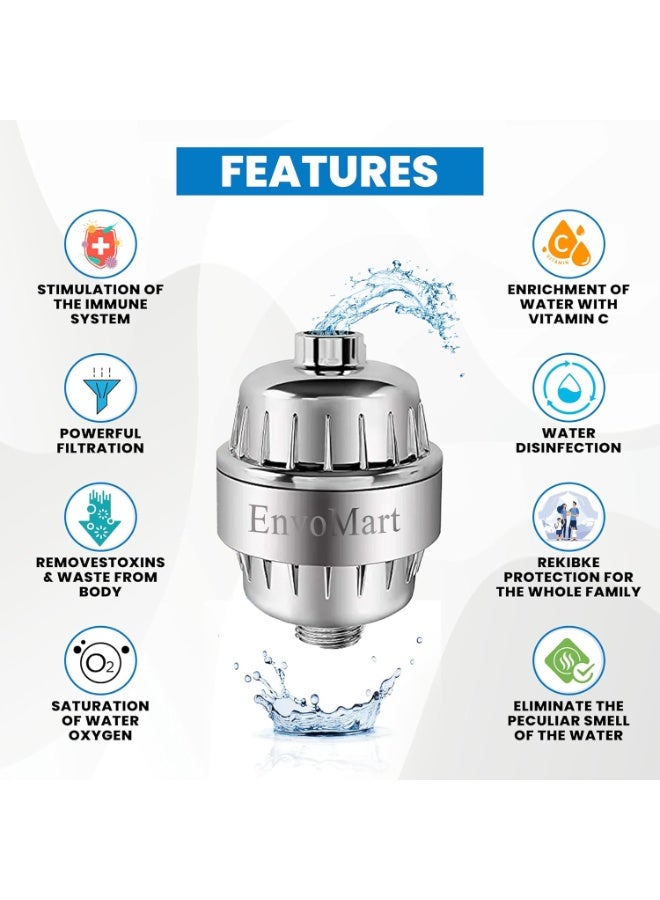 EnvoMart 15 Stage Shower Filter with Anti Hair Fall Feature - Ideal for Hard Water, Chlorine, and Impurity Removal - Shower Head Filter with KDF & Calcium Sulphite Beans (Single Cartridge)  - Image 2