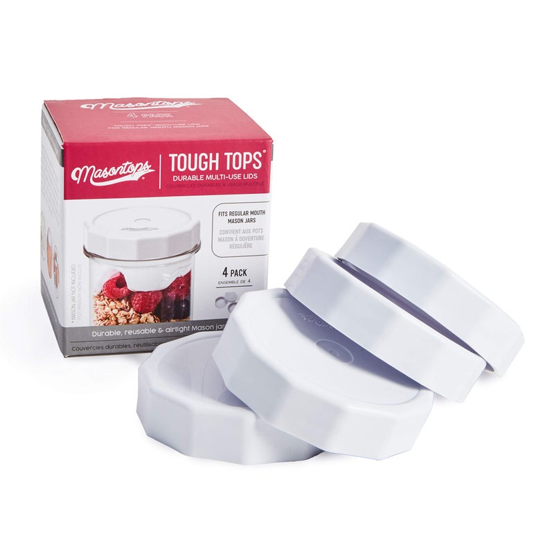 Masontops Tough Tops  Regular Mouth Mason Jar Lid  White  BPAFree Plastic Screw Caps  Durable Reusable Jar Covers