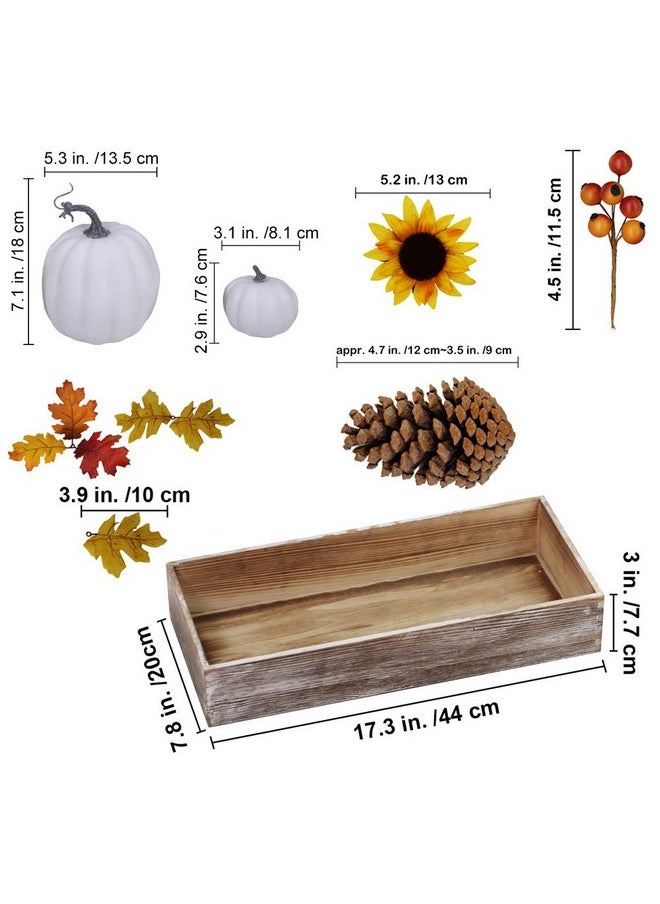 Winlyn Bulk Assorted Artificial White Pumpkins Fall Centerpiece Artificial Maple Leaves in Rectangle Whitewashed Wooden Box Fall Thanksgiving Table Decoration