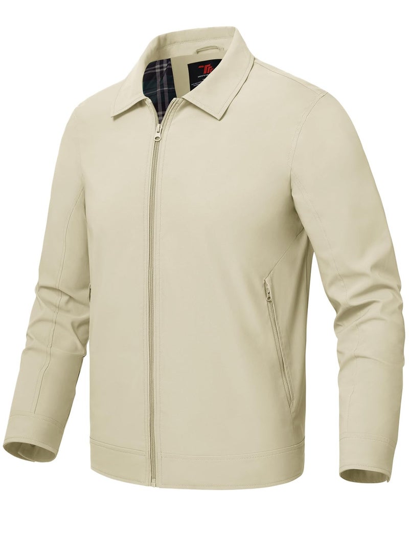Rdruko Mens Lightweight Jackets Light Casual Stylish Windbreaker Spring Fall Jacket Coat with Collar Light Khaki L