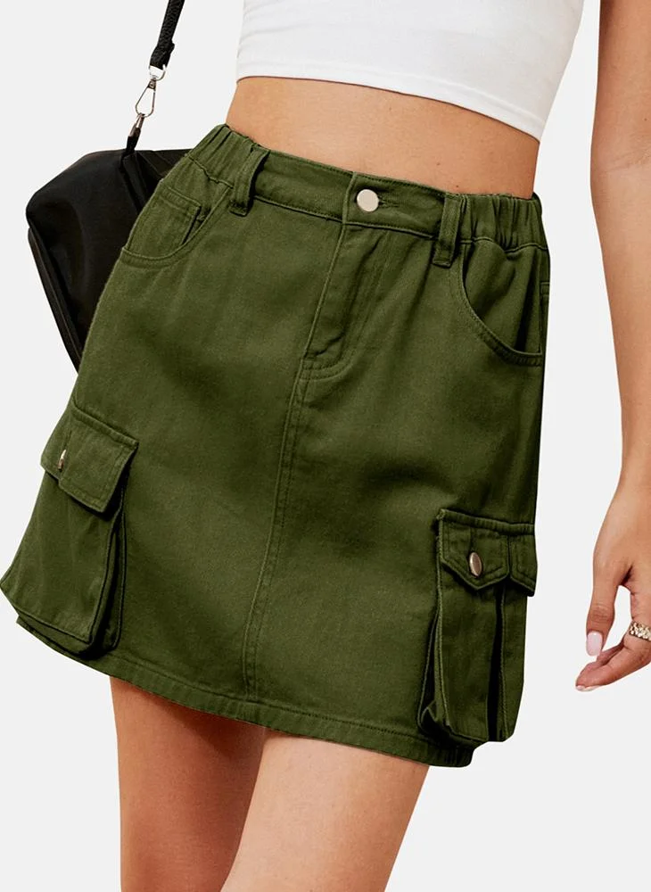 YUNIQEE Green Mid Rise Plain Mini Skirt