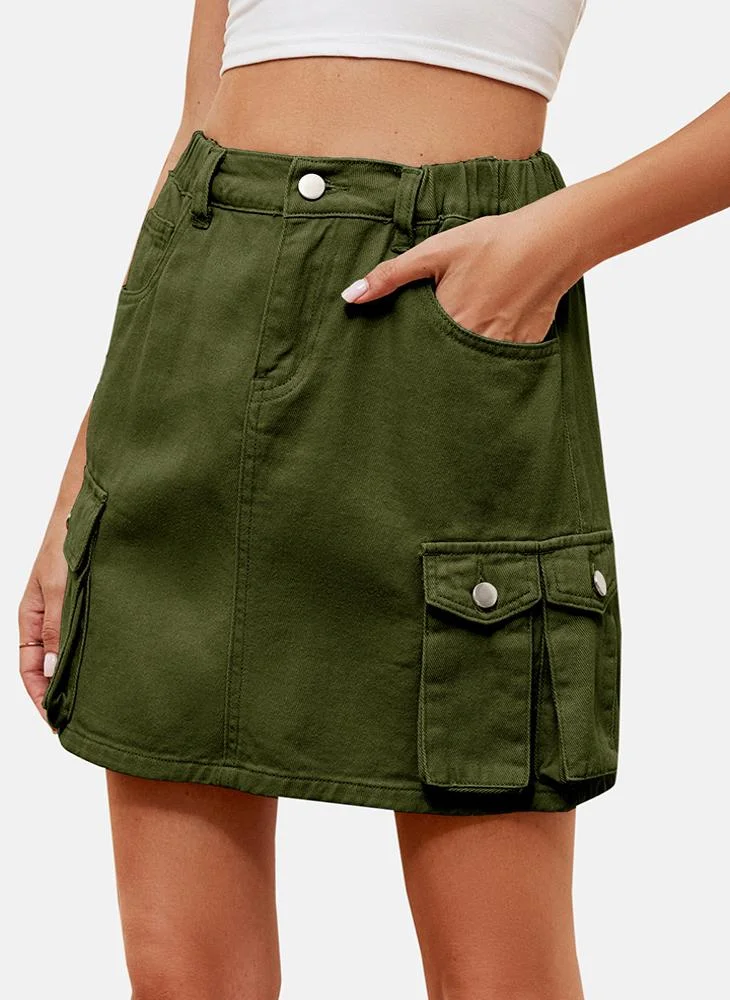 YUNIQEE Green Mid Rise Plain Mini Skirt