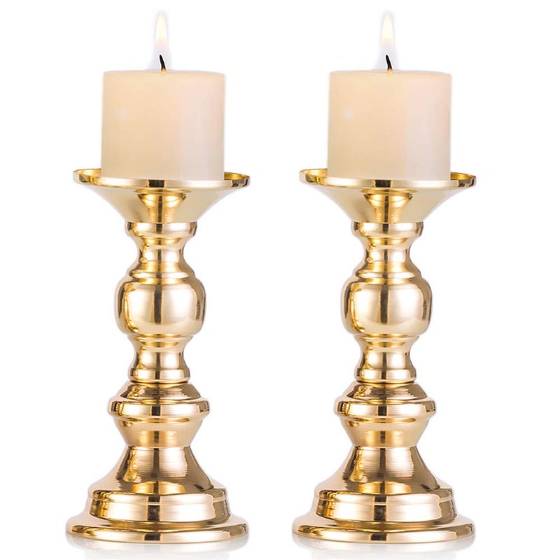 Nuptio Pillar Candle Holders Wedding Centerpieces Metal Candle Holder Candles Stand Decoration Ideal for Weddings Special Events Parties Living Room 2 Pcs Gold