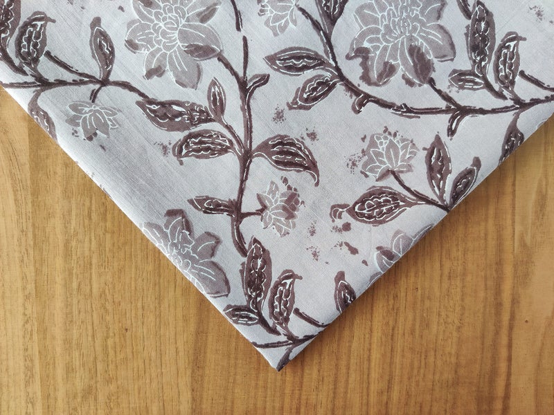 AVKA Studio Hand Block Print Fabric by The Yard - PRECUT 3 Yards 42 inch Width - 100% Cotton Material - Taupe Floral Pattern - Light Weight Indian Cloth for Making Kurti Summer Dress Salwar Kameez etc - Image 4