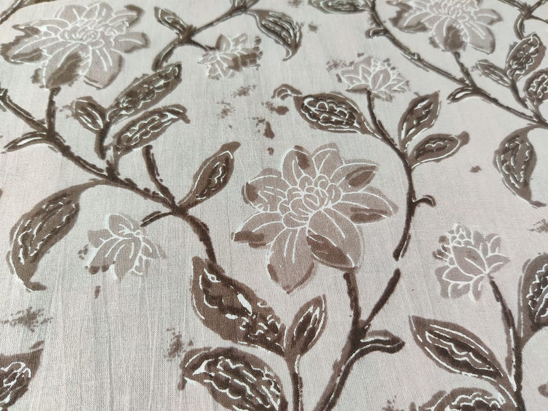 AVKA Studio Hand Block Print Fabric by The Yard - PRECUT 3 Yards 42 inch Width - 100% Cotton Material - Taupe Floral Pattern - Light Weight Indian Cloth for Making Kurti Summer Dress Salwar Kameez etc - Image 5