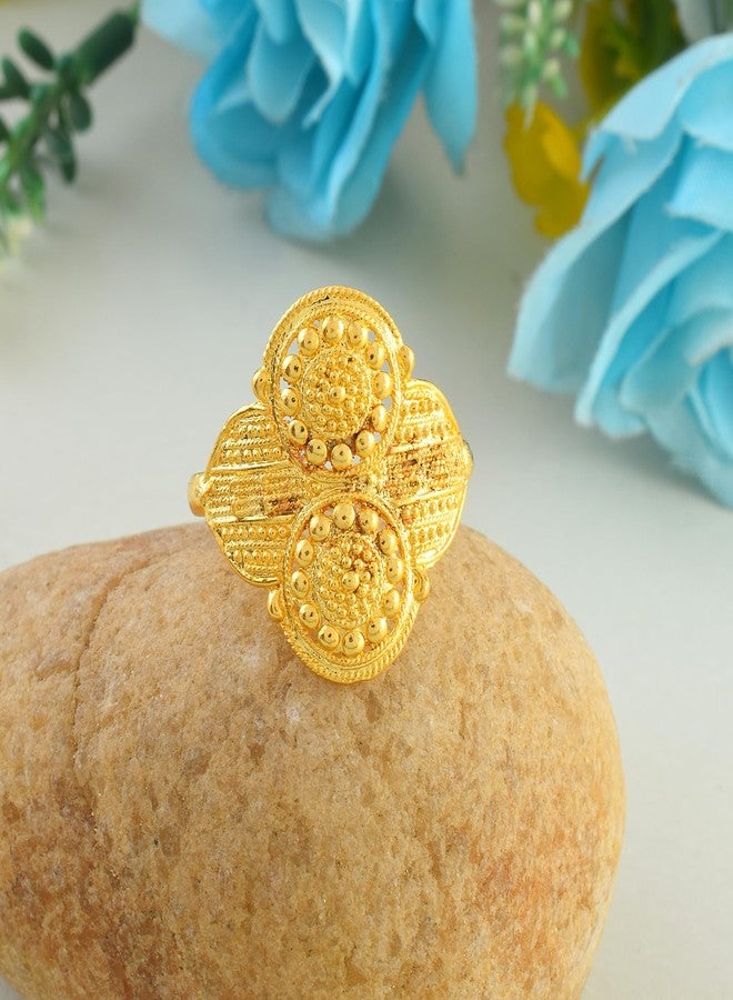 Memoir Brass 24Kt Micron, 1 Gram gold Ethnic jewellery finger ring for Women (ORRM6708) - Image 2