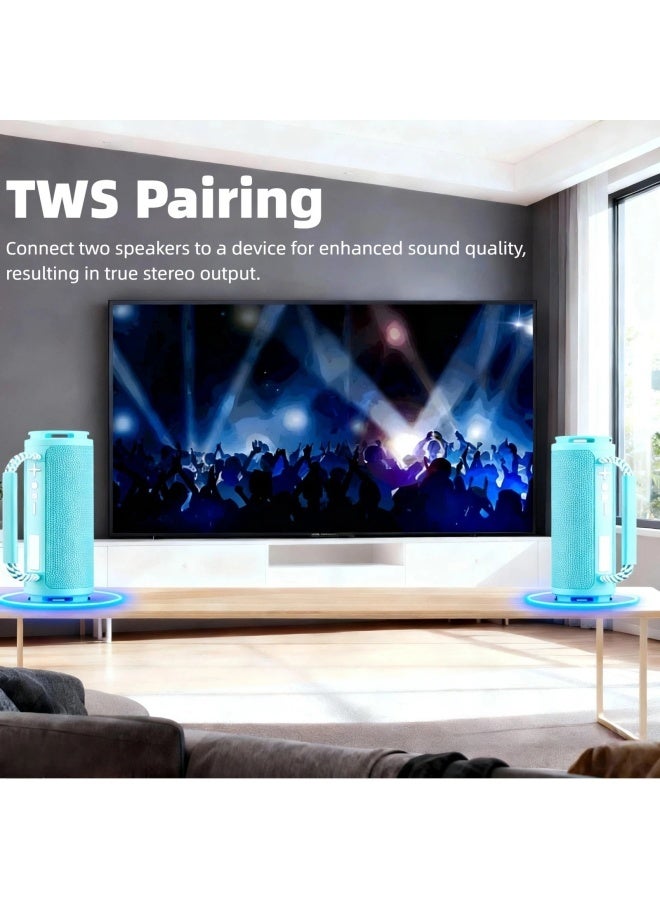 Portable Wireless Bluetooth Speaker with HD Sound, Bluetooth 5.4, 15W Dual Speaker, 16H Playtime, IPX7 Waterproof and Drop-Proof, TWS Pairing, for Outdoor/Home/Party/Beach (Round) - Green - Image 5