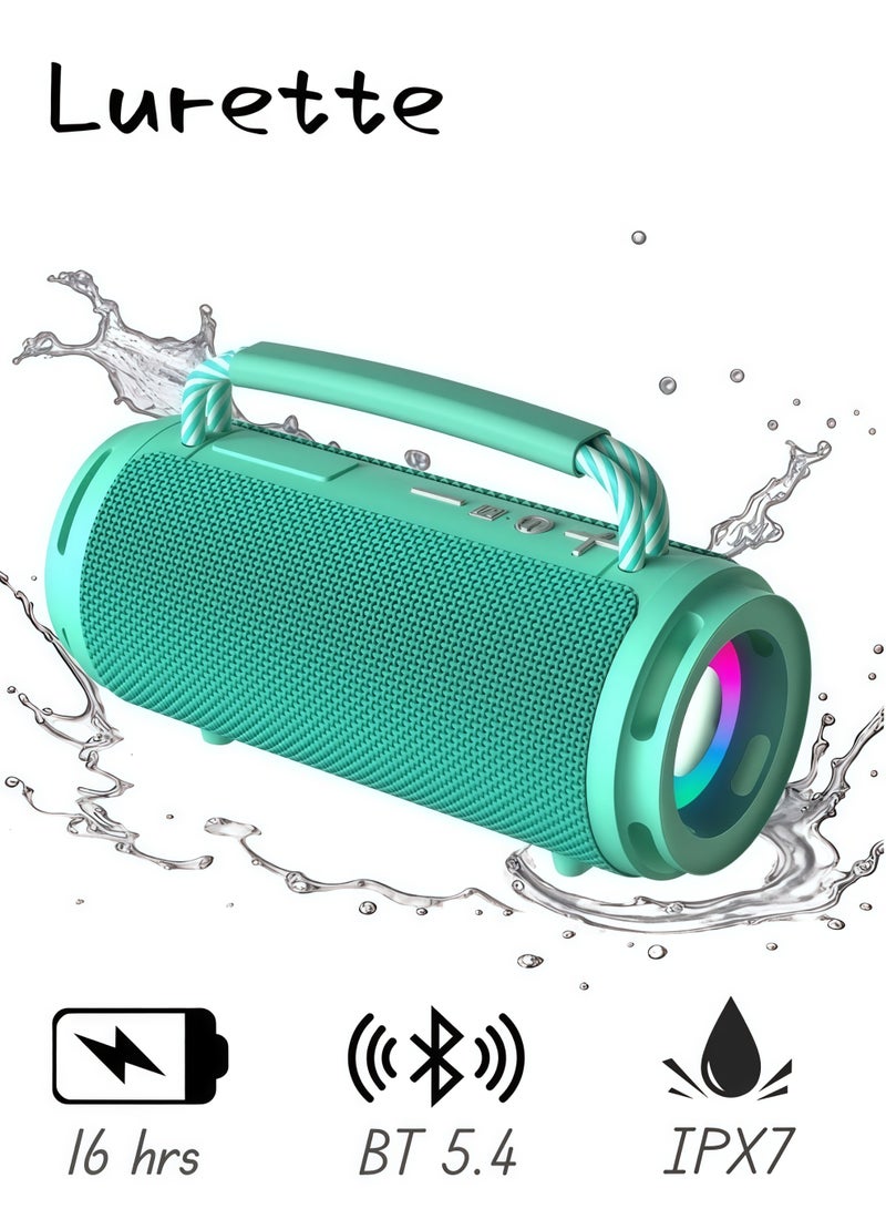 Lurette Portable Wireless Bluetooth Speaker with HD Sound, Bluetooth 5.4, 15W Dual Speaker, 16H Playtime, IPX7 Waterproof and Drop-Proof, TWS Pairing, for Outdoor/Home/Party/Beach (Round) - Green - Image 1