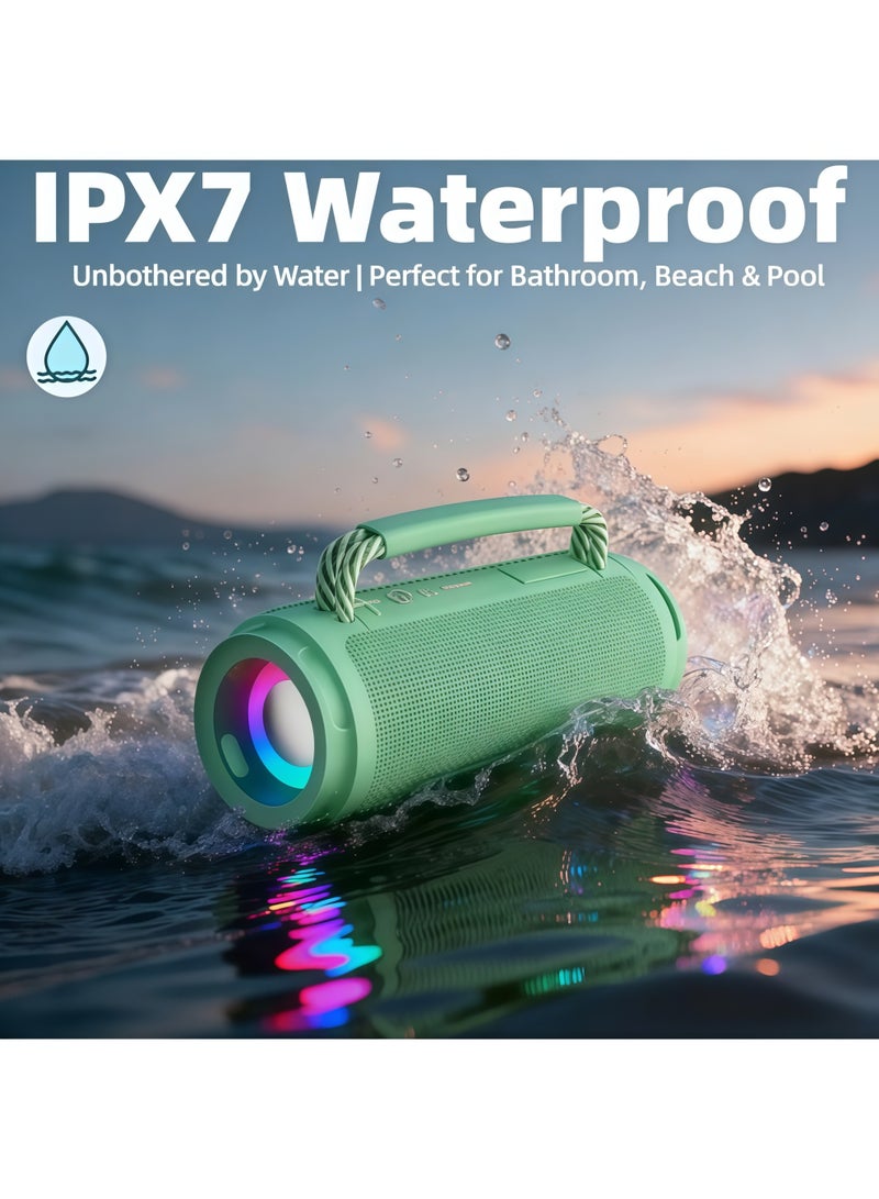 Lurette Portable Wireless Bluetooth Speaker with HD Sound, Bluetooth 5.4, 15W Dual Speaker, 16H Playtime, IPX7 Waterproof and Drop-Proof, TWS Pairing, for Outdoor/Home/Party/Beach (Round) - Green - Image 2