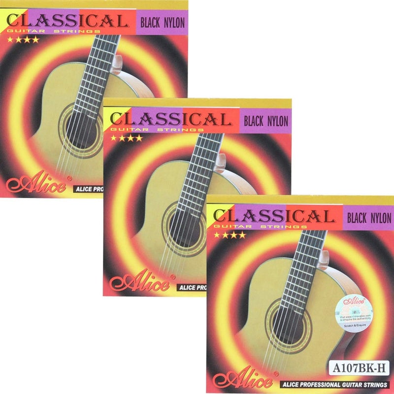 Alice 3 Sets A107BK-H Black Nylon Gold Plated Coated Copper Alloy Winding Classical Guitar Strings Hard Tension (.0285 .0325 .041 .030 .036 .044) - Image 1