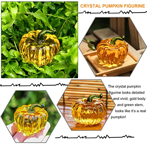 LONGWIN Mini Crystal Pumpkin Collectible Figurines Glass Paperweight Tabletop Decorative Ornaments for Fall Harvest Thanksgiving Halloween Home Decor Gold - Image 4