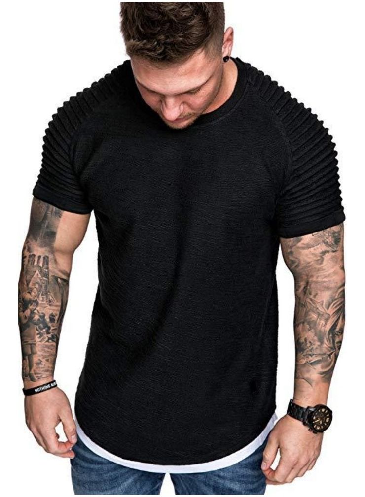 Loquat Men's Casual Fashion Solid Color T-Shirt Black  - Image 1