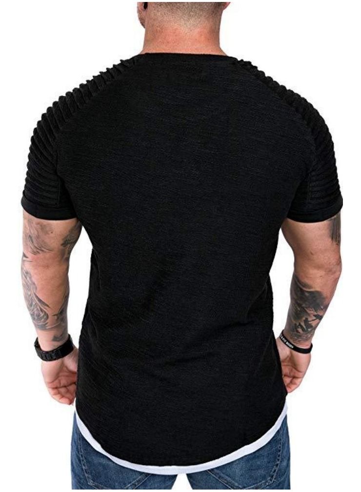 Loquat Men's Casual Fashion Solid Color T-Shirt Black  - Image 2