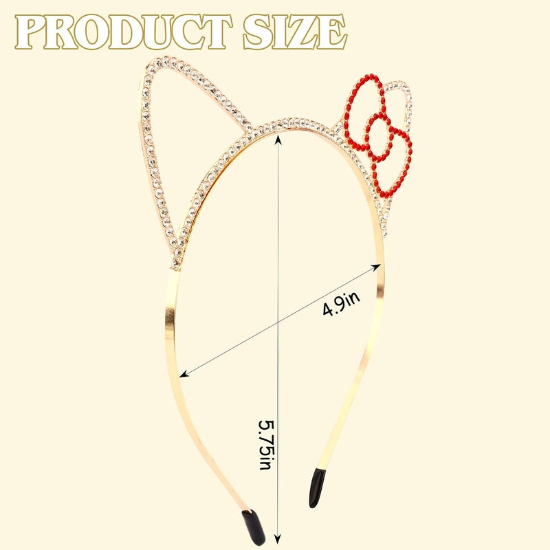 Chanaco Cat Ears Headbands Kitty Party Favors Birthday Decorations Metal Rhinestones Gabby Gold Hair Accessories Red Bow Cat Headpieces Cute Gifts - Image 5
