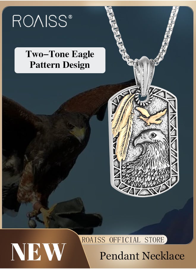 roaiss Eagle Gold Feather Shield Necklace for Men Alloy Two Color Retro Dog Tag Pendant Classic Fashion Personalized Silver Long Chain Punk Rock Hip Hop Style Jewelry Gift  - Image 1