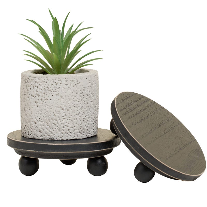 DD DEFINED DECO Defined Deco Mini Wood Risers for Display Small 4 Round Wooden Risers Farmhouse Rustic Pedestal Display Stand Set of 2 Black 