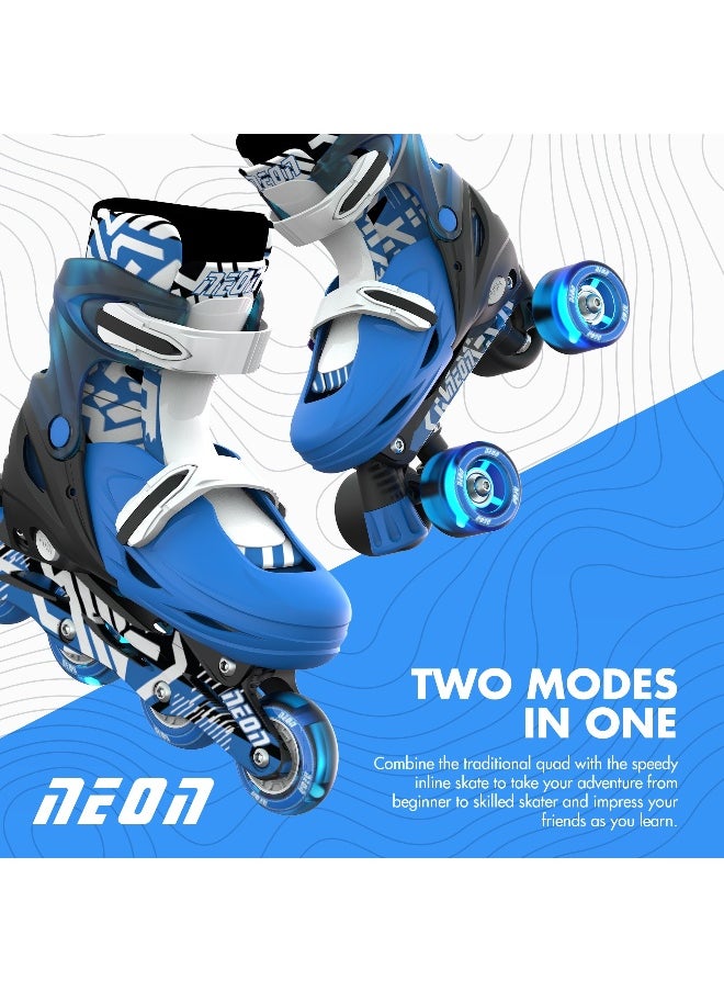 Yvolution Yvolution Neon 2-in-1 Inline and Quad Combo Skates (Size 3-6, Goteki Blue)  - Image 3