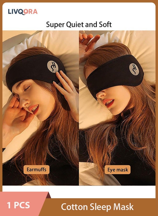 ليفقورا قناع نوم من القطن  مع أغطية أذن عازلة للصوت وسدادات أذن - قناع عين مريح قابل للتعديل لراحة غير منقطعة، حماية ضد الضوضاء، أكسسوار سفر أساسي (أسود) - Image 1