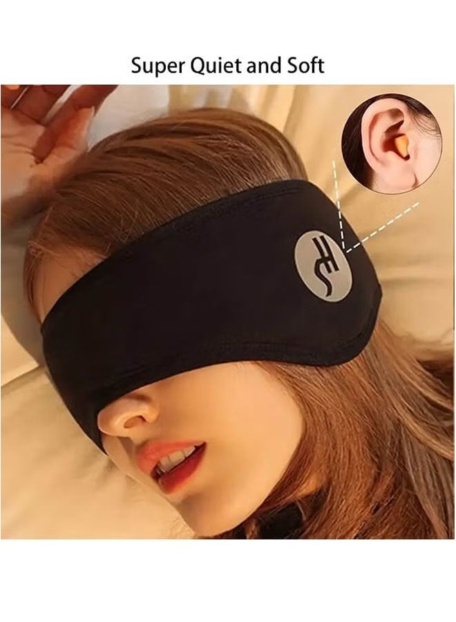 Generic Cotton Sleep Mask  with Soundproof Ear Covers & Earplugs Set - Adjustable Comfortable Sleeping Eye Mask for Uninterrupted Rest, Noise Reduction Ear Protection, Essential Travel Accessory (Black)  - Image 2