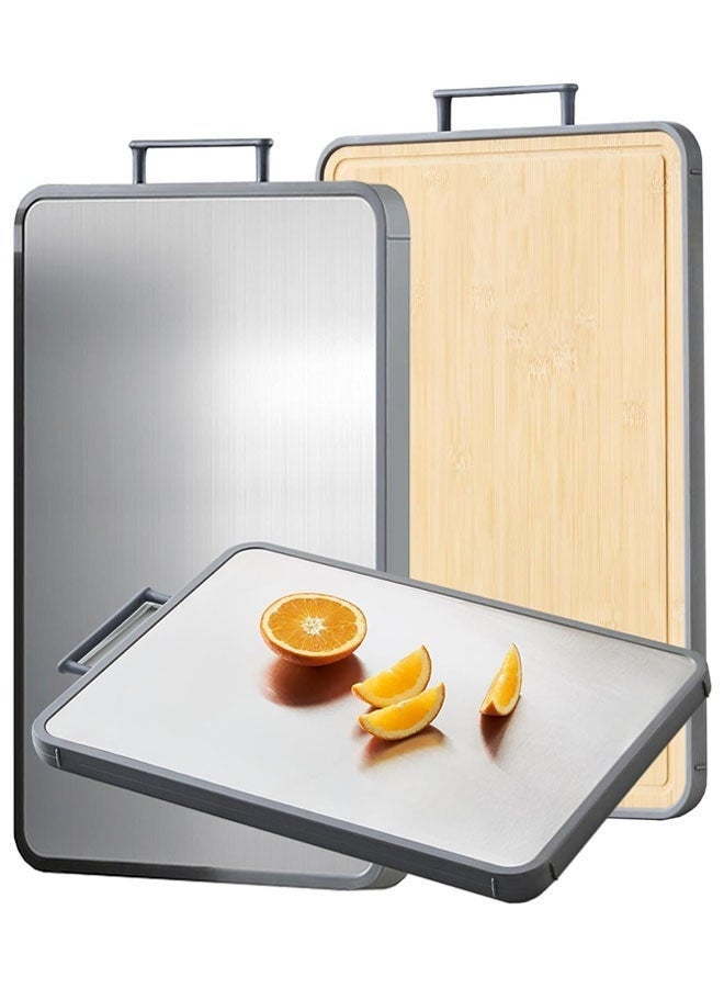 Bukela Double Sided Kitchen Cutting Board Pure Titanium Alloy & Natural Bamboo Food Grade Chopping Board, Non-Stick Wear Resistant Easy Clean - Image 1