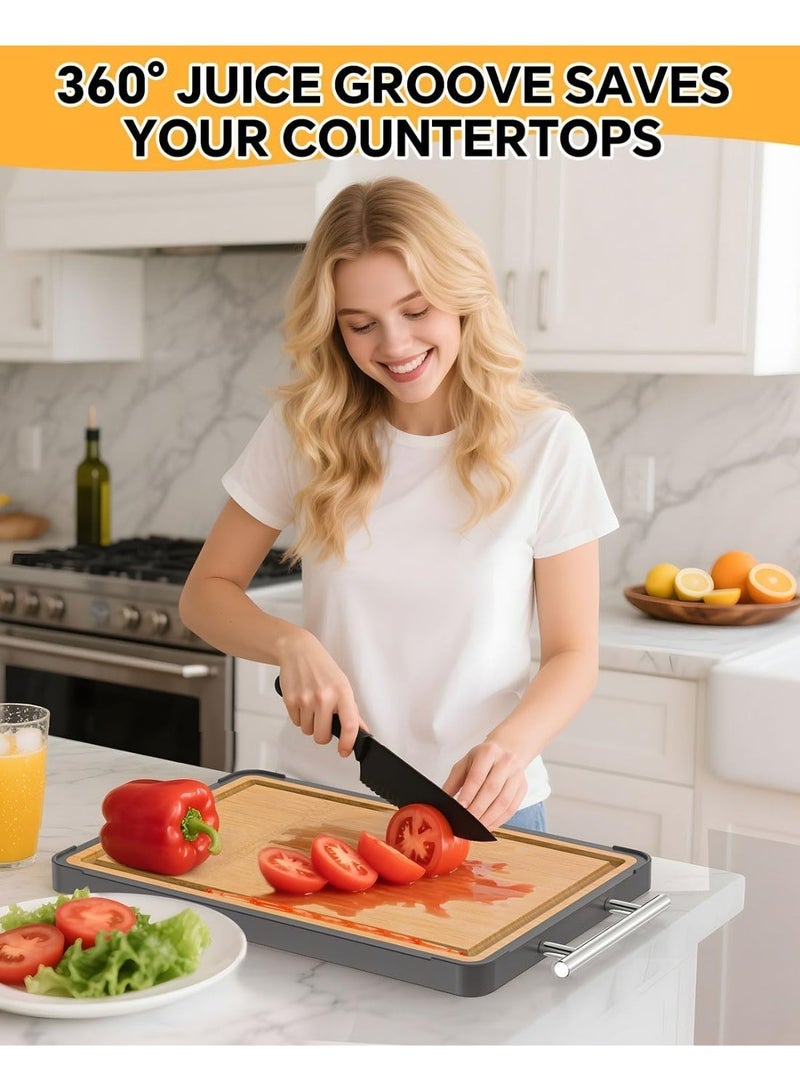 Bukela Double Sided Kitchen Cutting Board Pure Titanium Alloy & Natural Bamboo Food Grade Chopping Board, Non-Stick Wear Resistant Easy Clean - Image 5