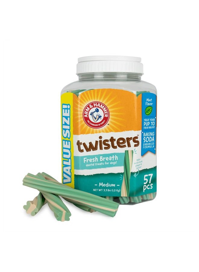 Arm & Hammer for Pets Twisters Fresh Breath Dental Treats for Dogs, Value Pack, 57 Pieces | Dental Dog Chews Fight Bad Doggie Breath, Plaque & Tartar Without Brushing - Image 1