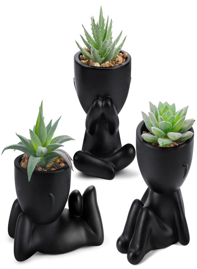 Der Rose 3pcs Fake Succulents Plants Artificial for Black Bathroom Bedroom Home Living Room Halloween Decor Aesthetic Indoor - Image 1