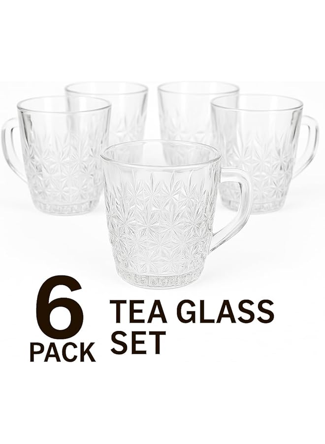 صقوير طقم أكواب شاي زجاجية بمقبض، 6 قطع، سعة 235 مل | 6 أكواب قهوة زجاجية شفافة، مصنوعة من زجاج عالي الجودة | أنيقة ومتينة للغاية | مثالية للقهوة والشاي الأسود والأخضر واللاتيه والكابتشينو والشوكولاتة الساخنة - Image 2