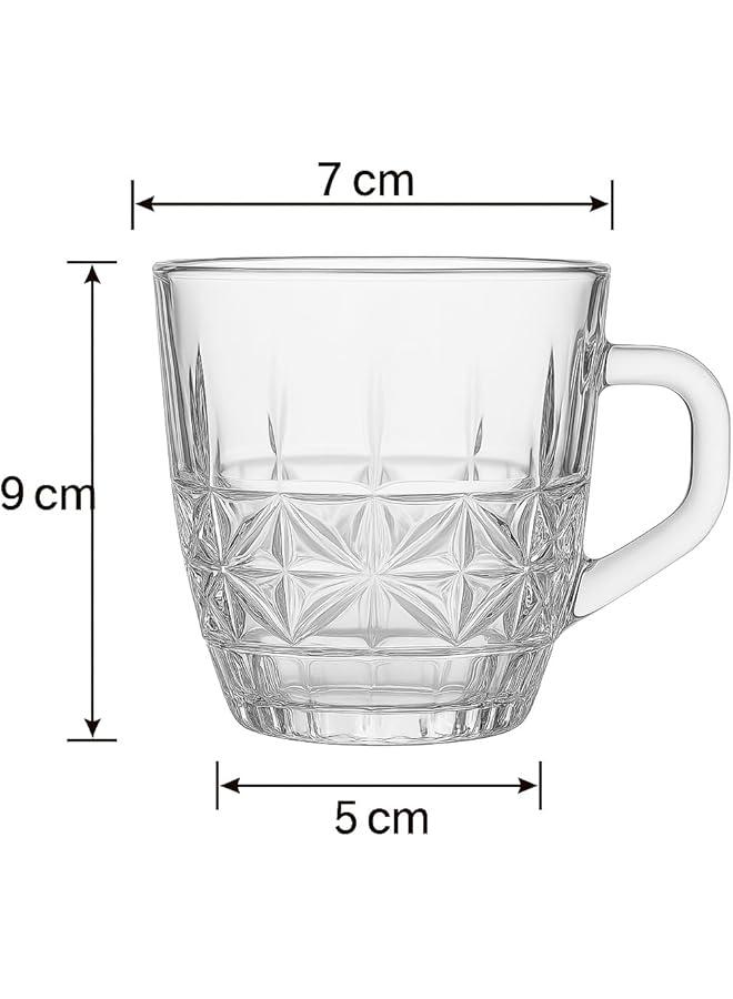 صقوير طقم أكواب شاي زجاجية بمقبض، 6 قطع، سعة 235 مل | 6 أكواب قهوة زجاجية شفافة، مصنوعة من زجاج عالي الجودة | أنيقة ومتينة للغاية | مثالية للقهوة والشاي الأسود والأخضر واللاتيه والكابتشينو والشوكولاتة الساخنة - Image 3