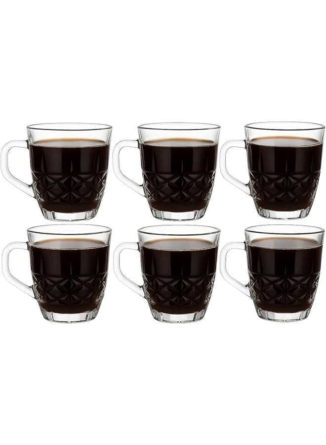 صقوير طقم أكواب شاي زجاجية بمقبض، 6 قطع، سعة 235 مل | 6 أكواب قهوة زجاجية شفافة، مصنوعة من زجاج عالي الجودة | أنيقة ومتينة للغاية | مثالية للقهوة والشاي الأسود والأخضر واللاتيه والكابتشينو والشوكولاتة الساخنة - Image 4
