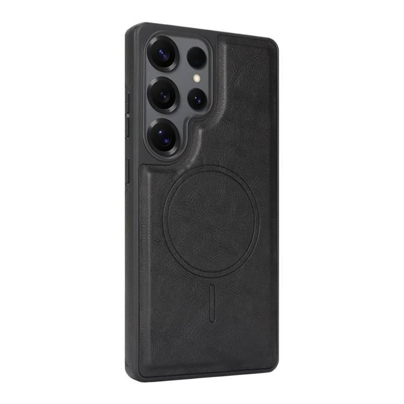 MagSafe Samsung Galaxy S22 Ultra Leather Case Texture with Card Holder and Kickstand and Anti Slip Grip in Black finish - Image 1